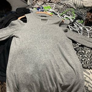 Bare-Shoulder gray sweater mini dress or tunic